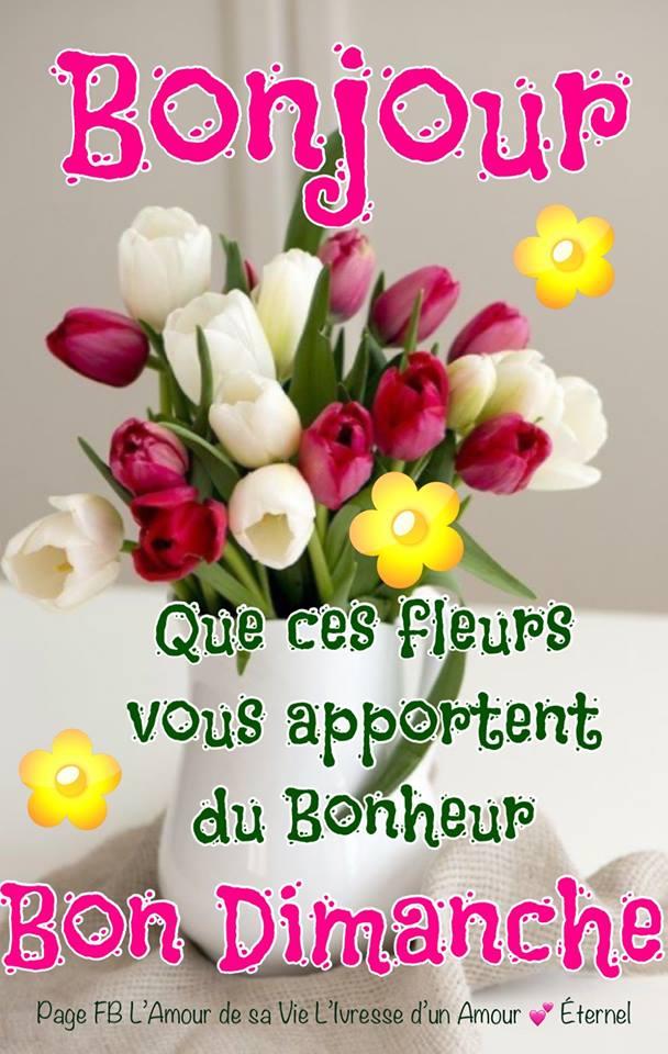 Bonjour. Que ces fleurs vous apportent du Bonheur. Bon Dimanche