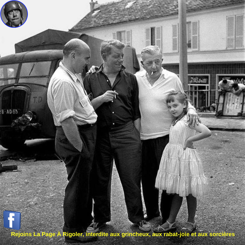 Gilles Grangier, Jean Gabin, Jacques Prévert et sa fille Michèle Prévert sur le tournage du film Gaz-Oil (1955) ❤️❤️