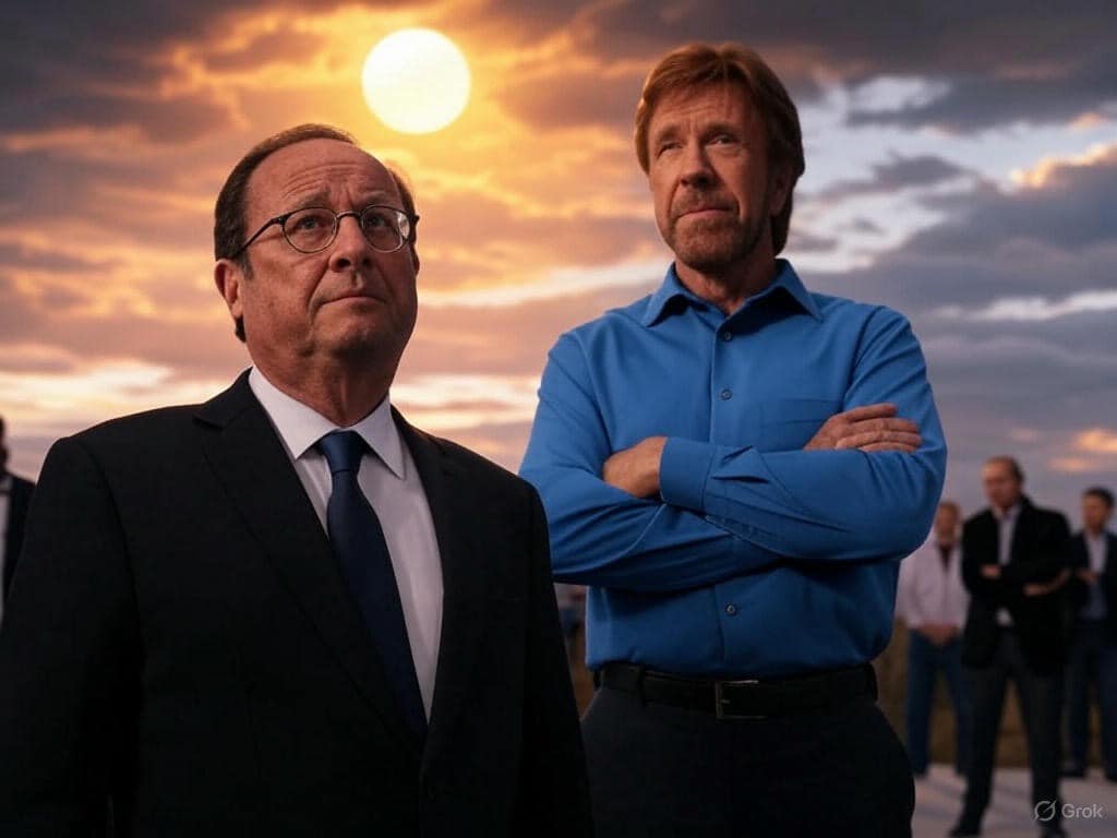 Quand Chuck Norris est avec François Hollande, il ne pleut pas.